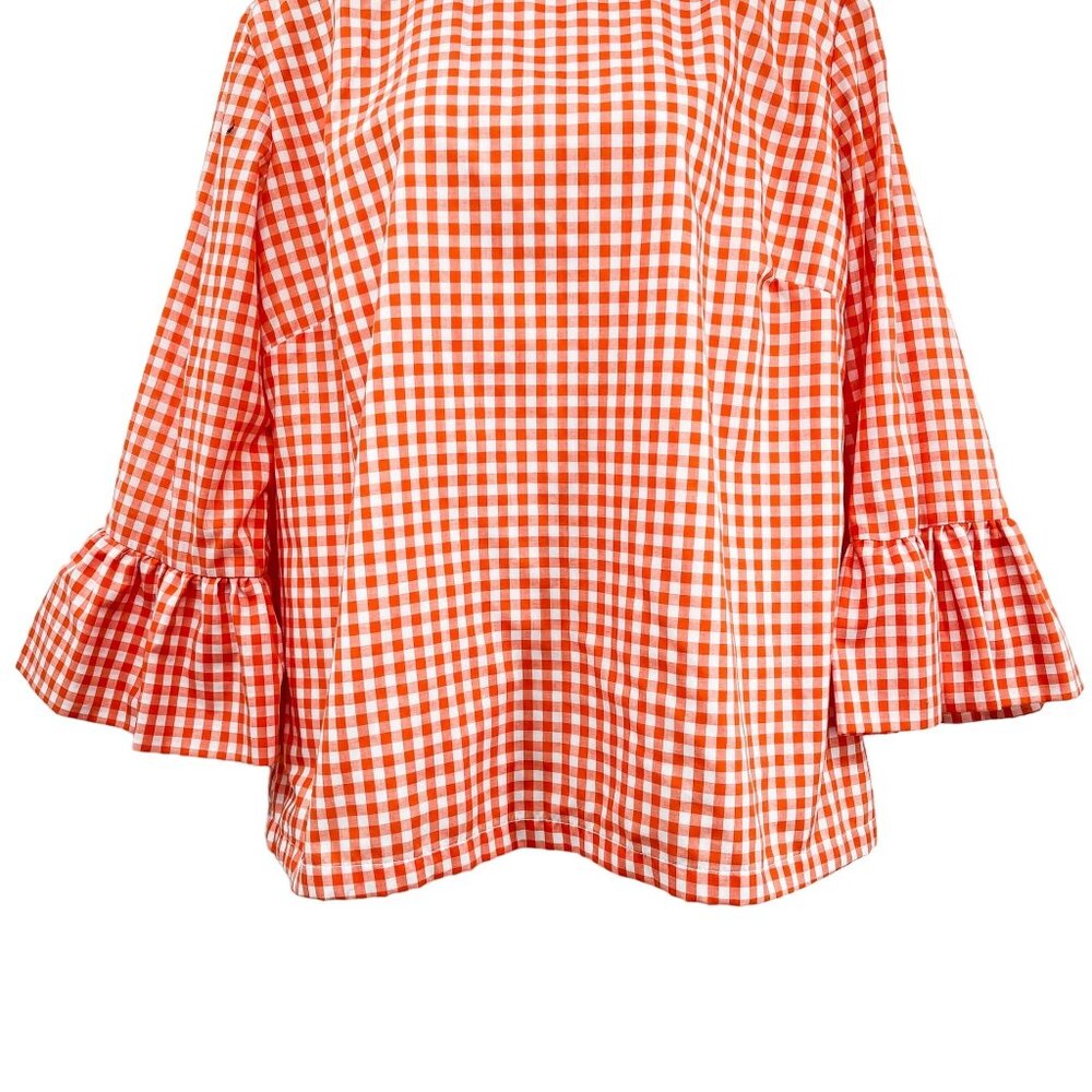 Elizabeth Wilson Katherine Top Gingham Plaid Check Ruffle Neck Orange White XL - Picture 5 of 9